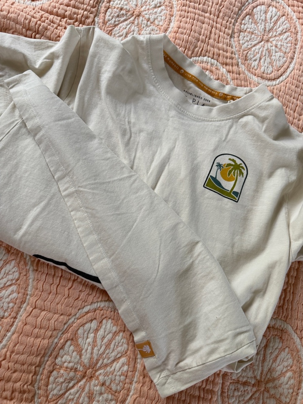 Free Planet Cream Short-Sleeve Tee with Palm Sunrise Patch